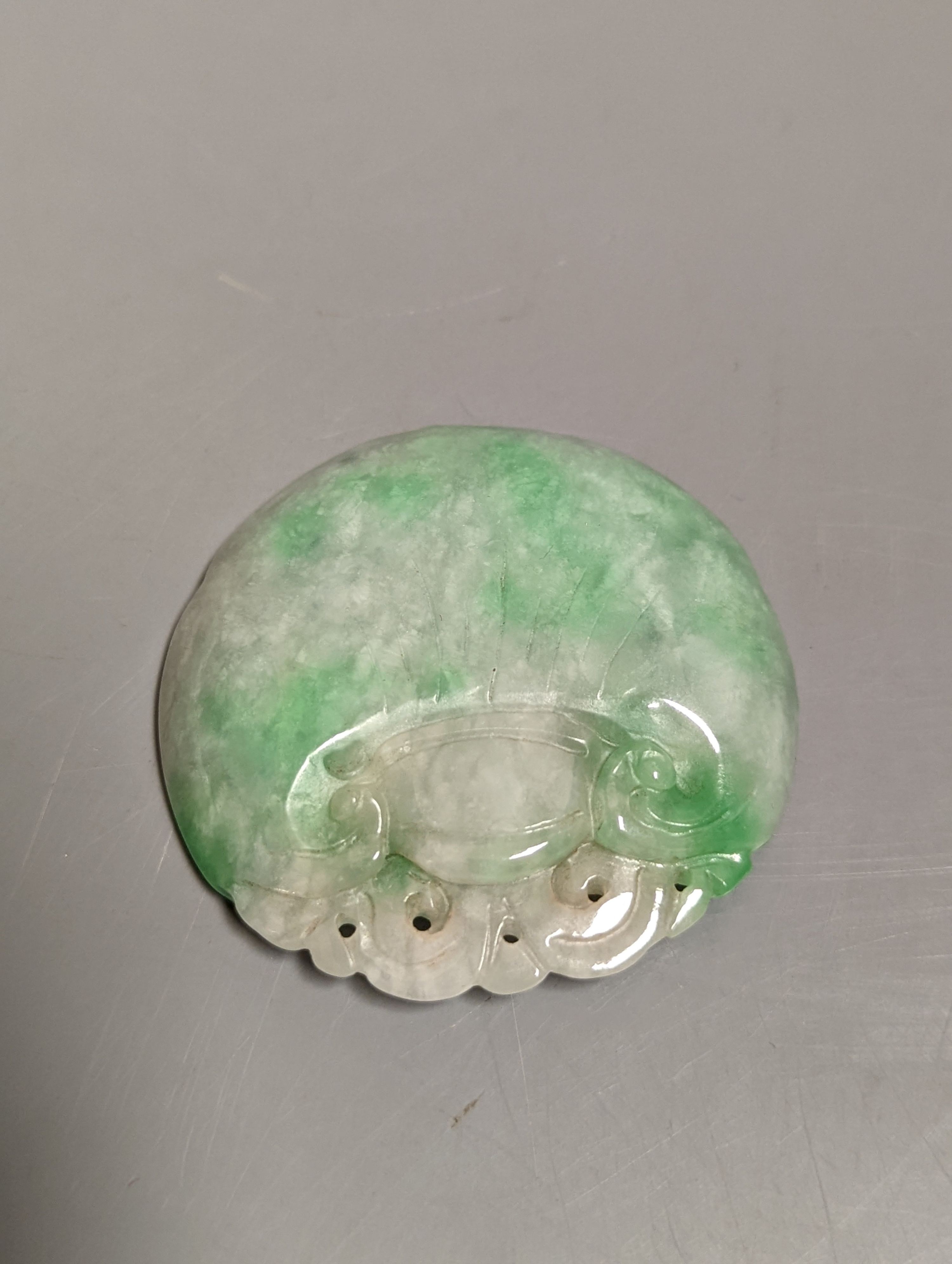A Chinese pale celadon jade rui sceptre shaped hairpin, 13.5 cms long and a jadeite plaque
